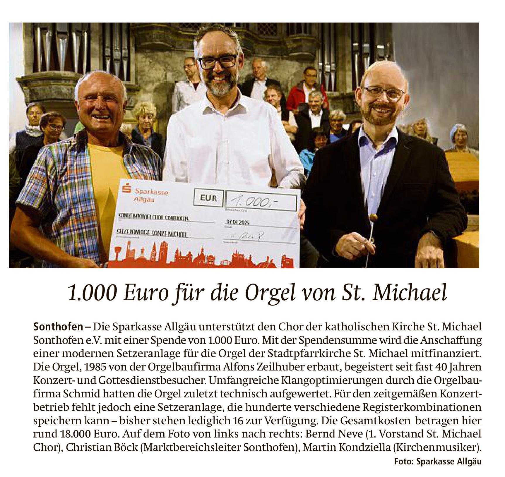 Mehr über den Artikel erfahren Allgäuer Stiftungen unterstützen den Einbau einer neuen Setzeranlage der St.-Michael-Orgel